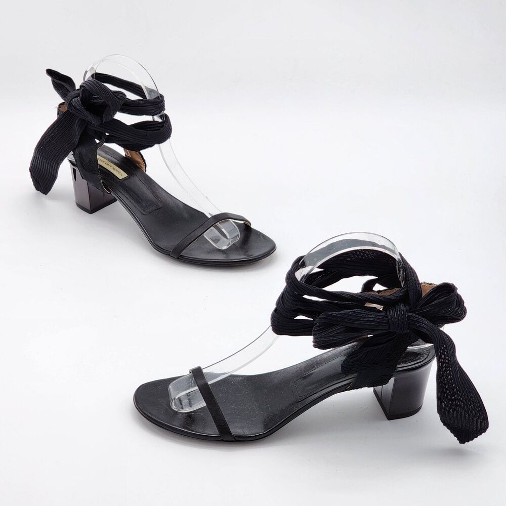 Dries Van Noten Wrap Around Ankle Tie Heeled Sandals Black Size 37.5 EU